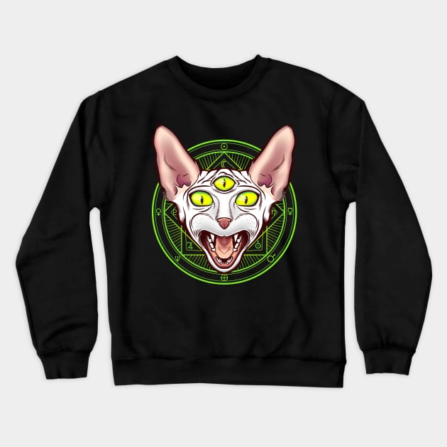 Creepy 3-eyed Occult Sphinx Cat Esoteric Pagan Magic Crewneck Sweatshirt by kgullholmen